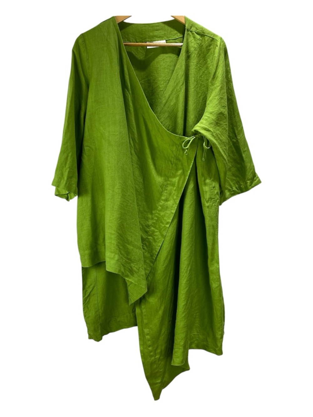 Bryn Walker  💯 % Linen Long Wrap Green Jacket Size L Chartreuse Lagenlook